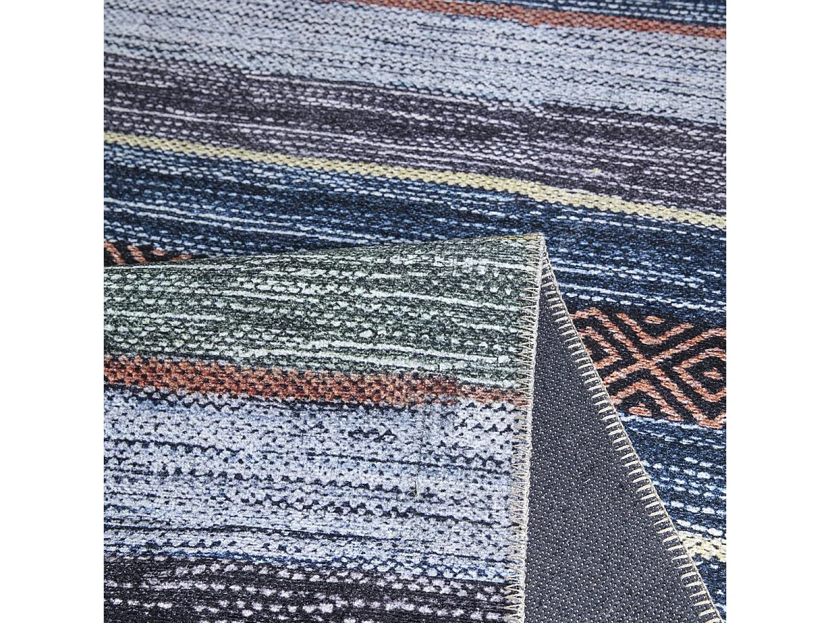 tapis cuisine 75x150 tissé bleu et rouge rectangle motif ethnique NOBASTA