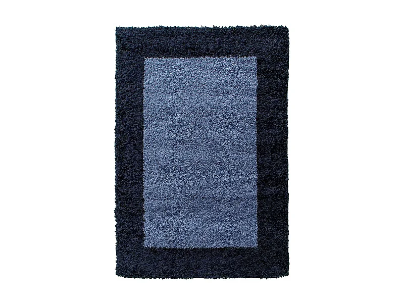 Tapis poils longs shaggy 120x170 rectangle tissé bleu et bleu foncé