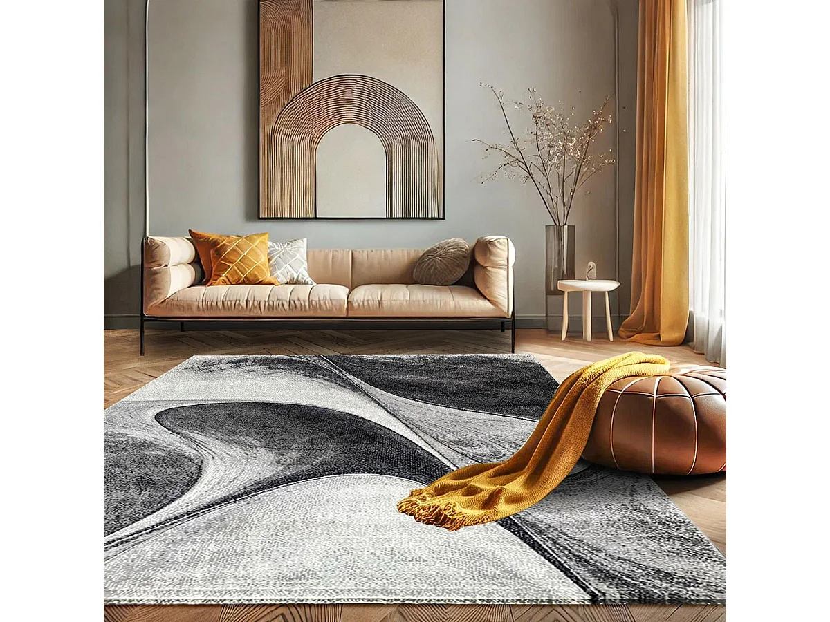 tapis salon 120x170 tissé gris rectangle motif géométrique LYN8 MADILA