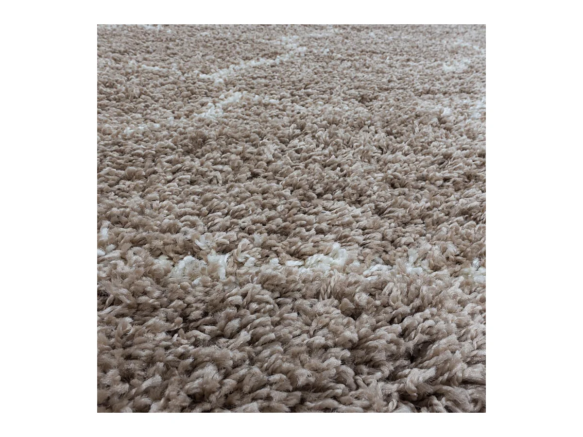 Tapis shaggy Ø80cm rond tissé beige et crème motif scandinave SCANDINAV A
