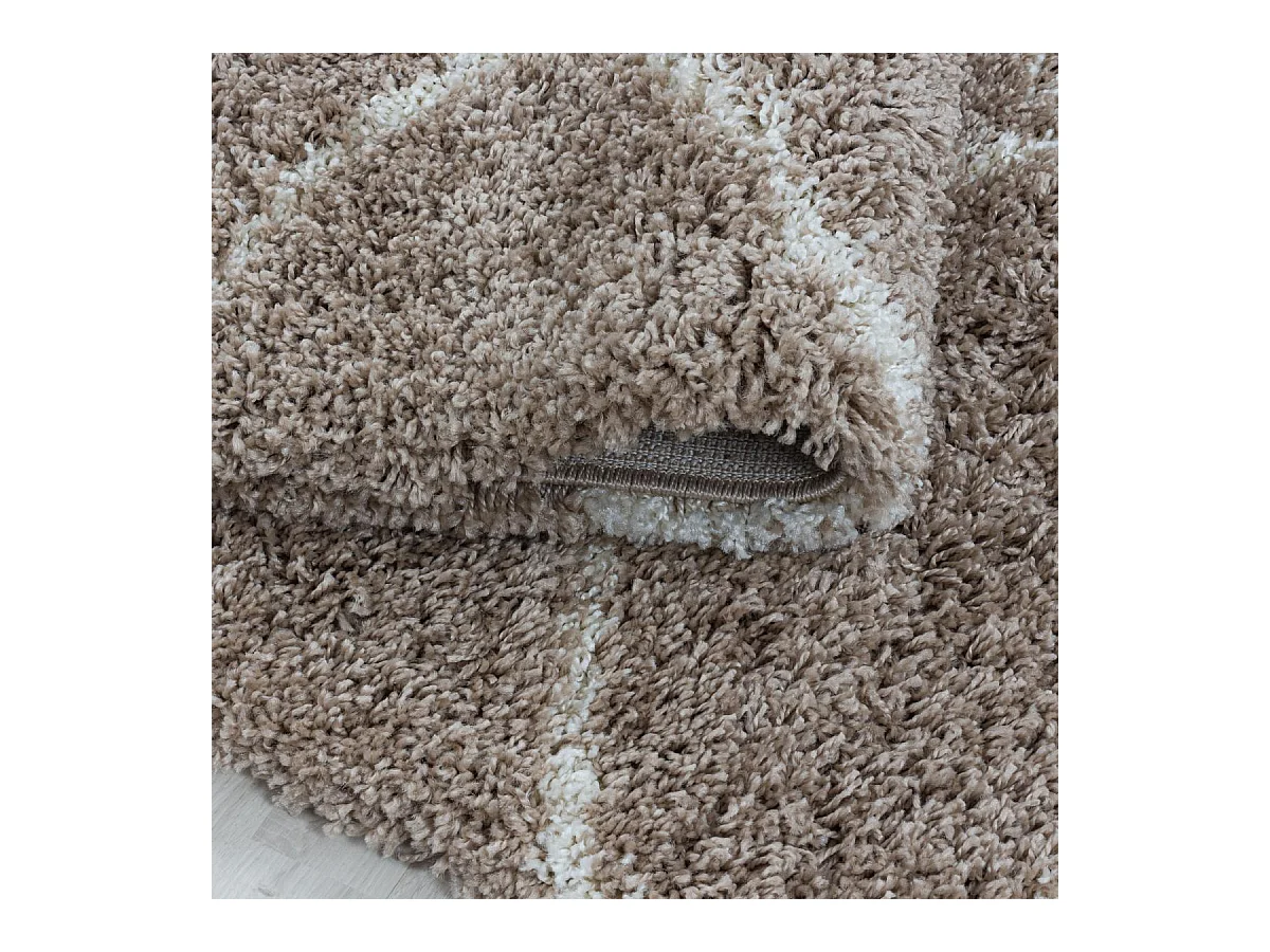 Tapis shaggy Ø80cm rond tissé beige et crème motif scandinave SCANDINAV A