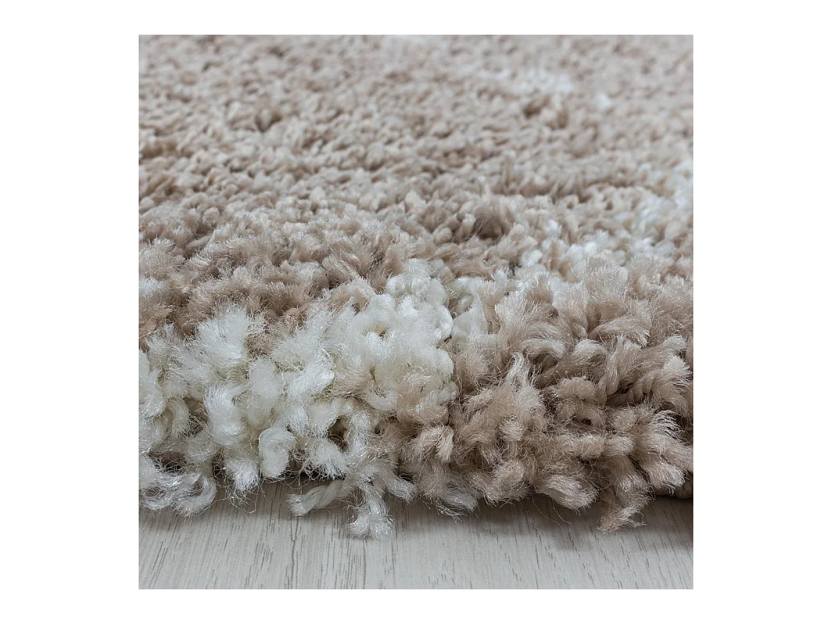 Tapis shaggy Ø80cm rond tissé beige et crème motif scandinave SCANDINAV A