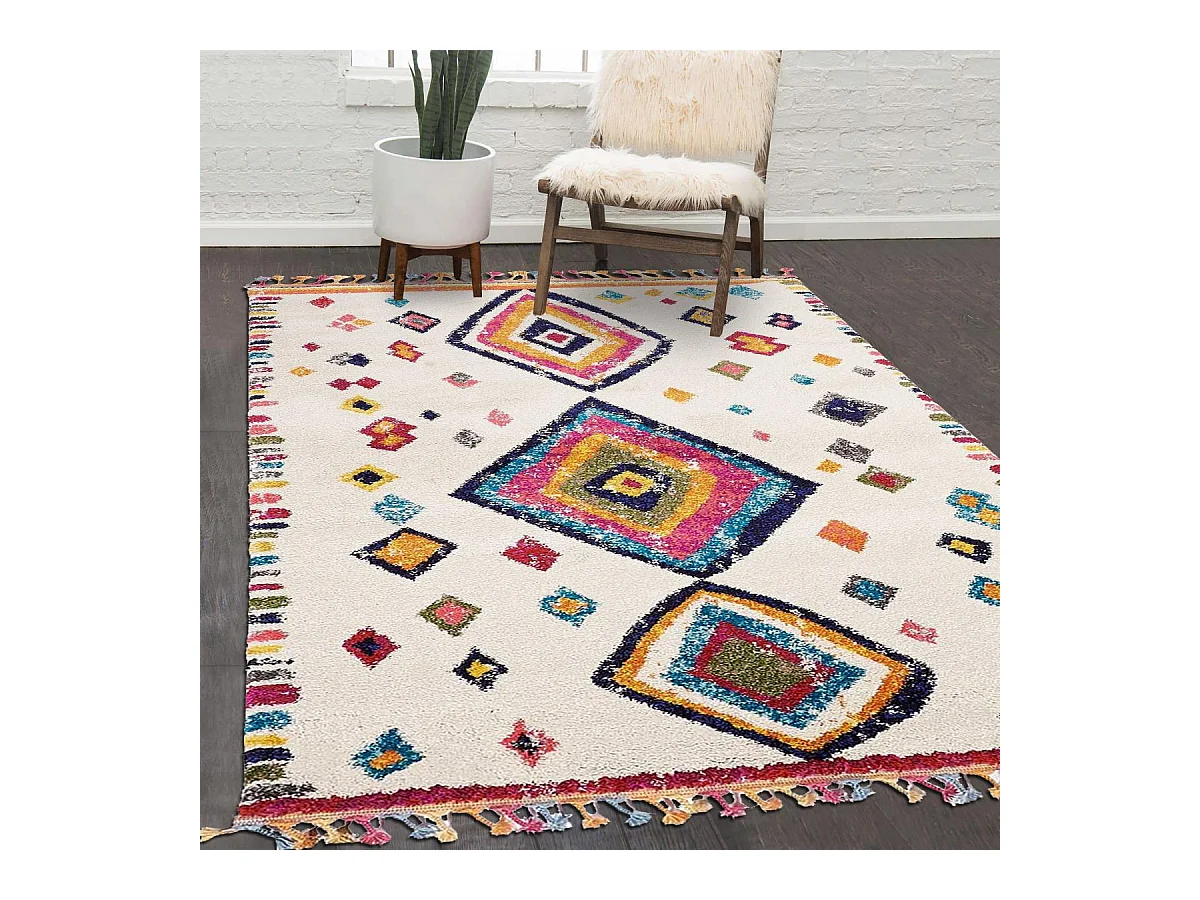 Tapis berbère 40x60 tissé motif ethnic LYN5 OURIKA ivoire