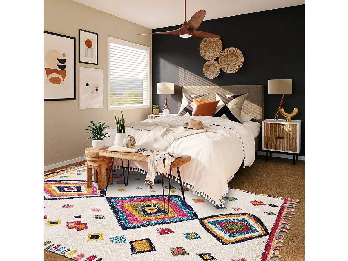 Tapis berbère 40x60 tissé motif ethnic LYN5 OURIKA F ivoire