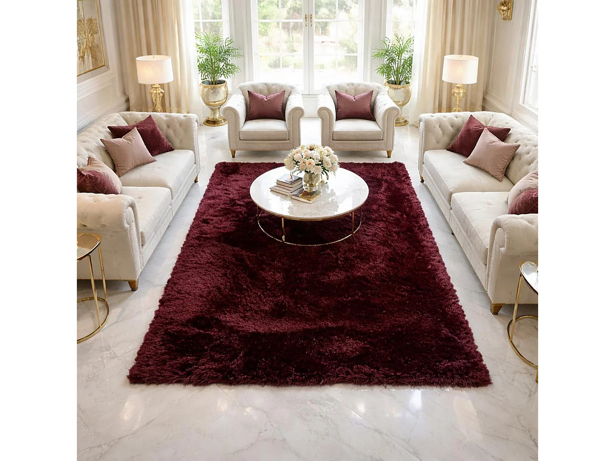 Tapis shaggy 240x340 rectangle fait main violet motif uni SG FIN