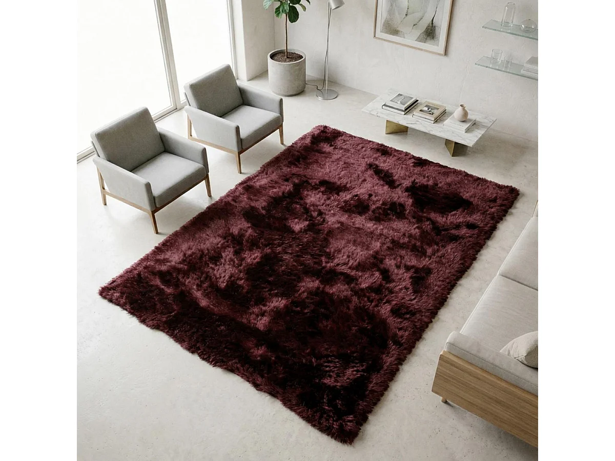 Tapis shaggy 240x340 rectangle fait main violet motif uni SG FIN