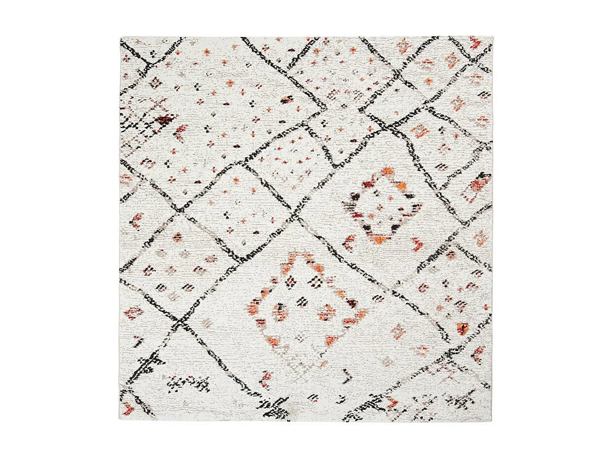 tapis salon 160x160 tissé crème carré motif berbère MORYLA C