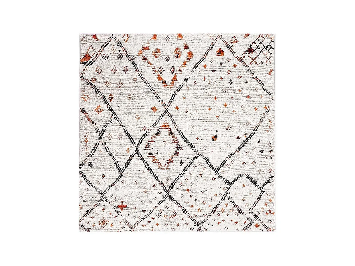 tapis salon 160x160 tissé crème carré motif berbère MORYLA C
