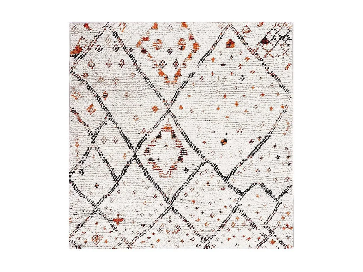 tapis salon 160x160 tissé crème carré motif berbère MORYLA C