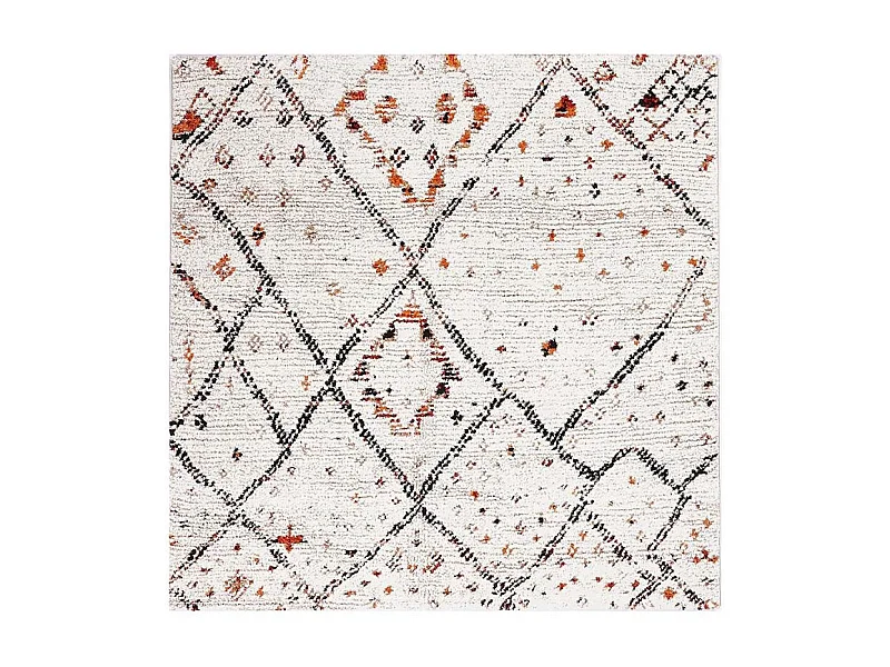 tapis salon 160x160 tissé crème carré motif berbère MORYLA C