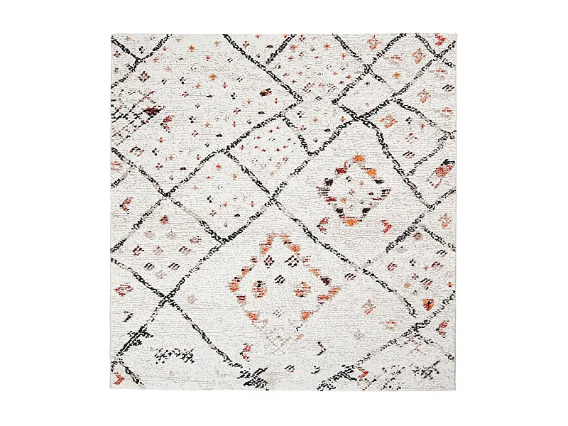 tapis salon 160x160 tissé crème carré motif berbère MORYLA C