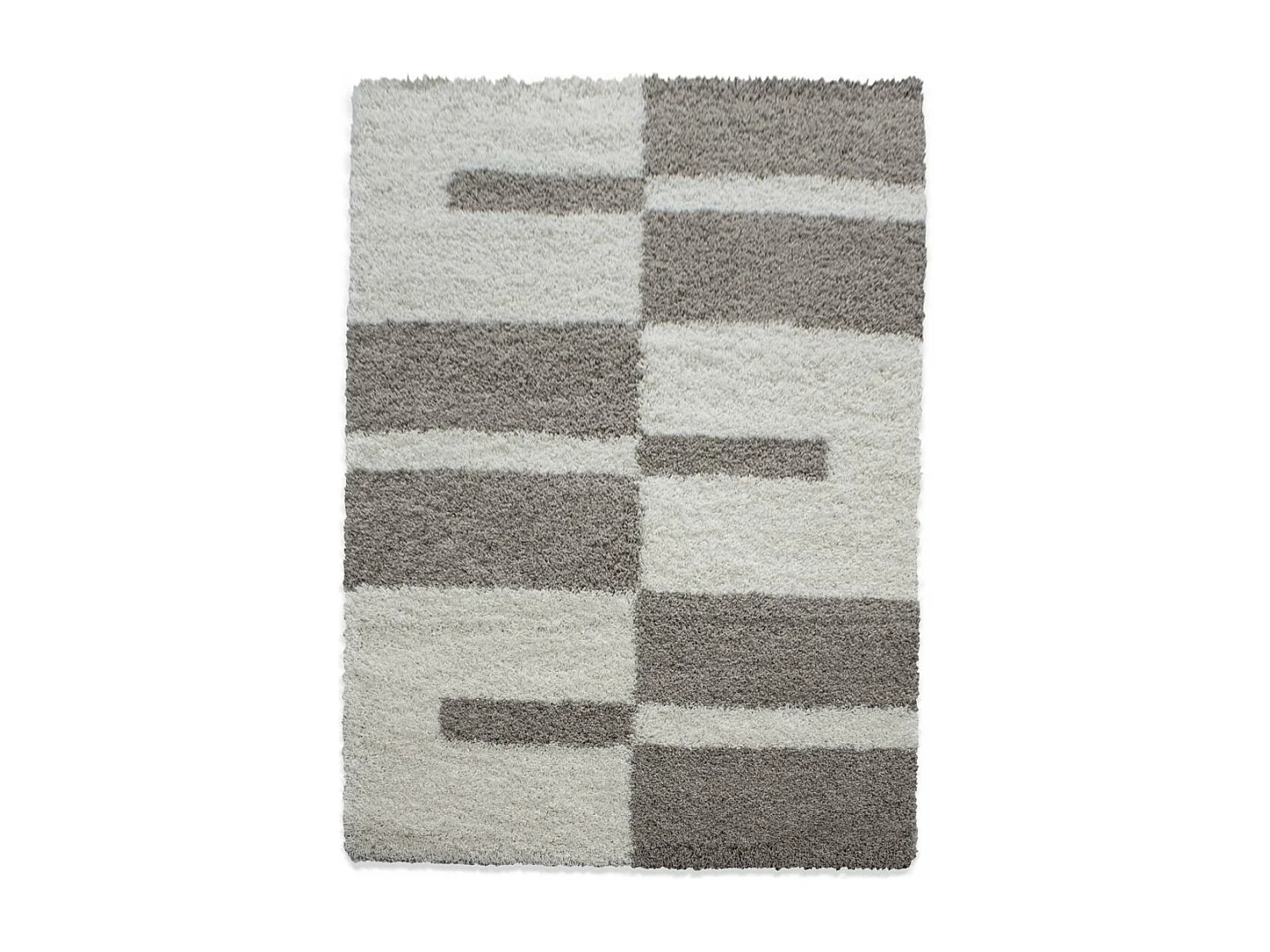 Tapis poils longs shaggy 80x250 rectangle tissé crème motif géométrique RECTAN