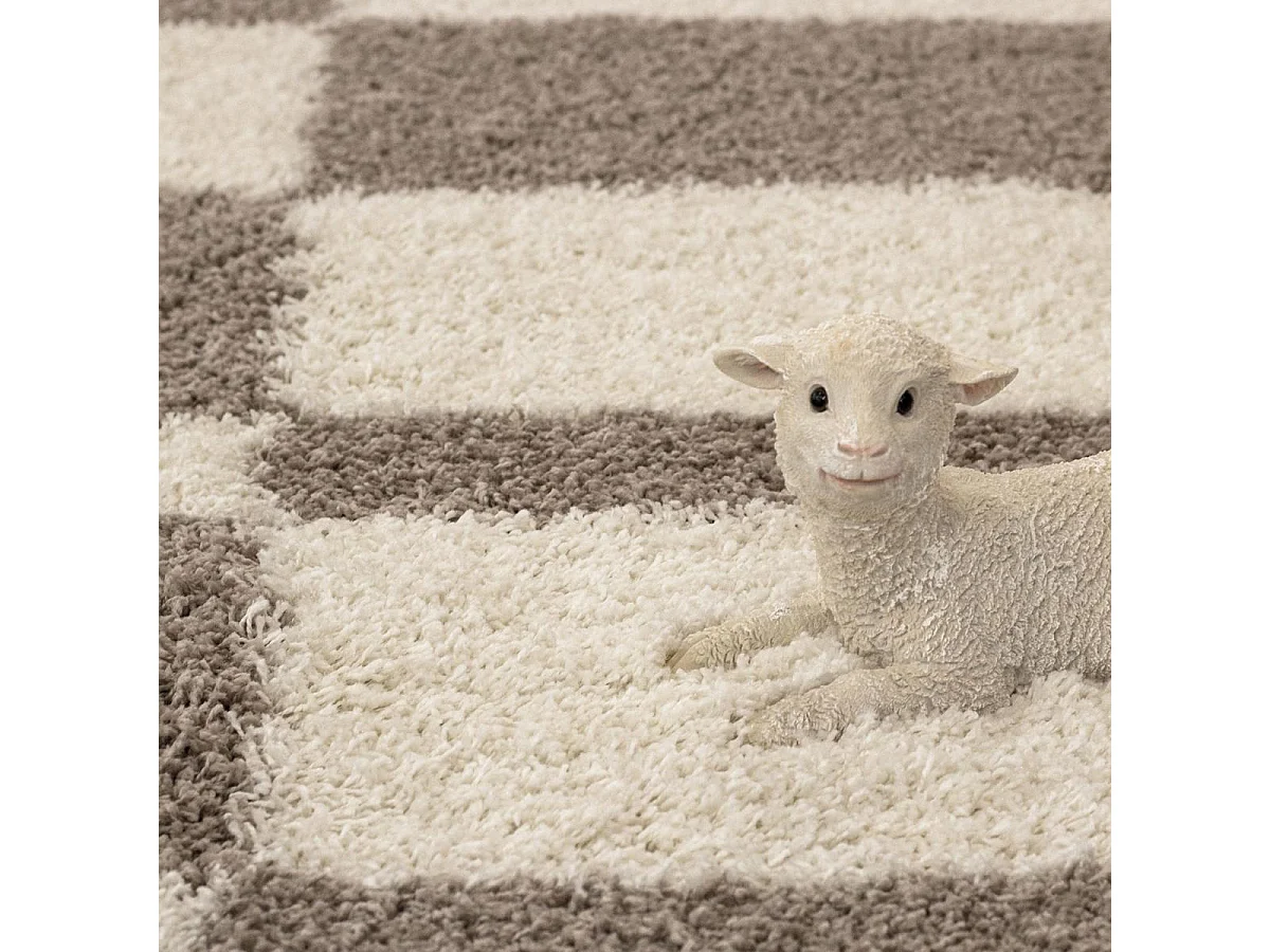 Tapis poils longs shaggy 80x250 rectangle tissé crème motif géométrique RECTAN