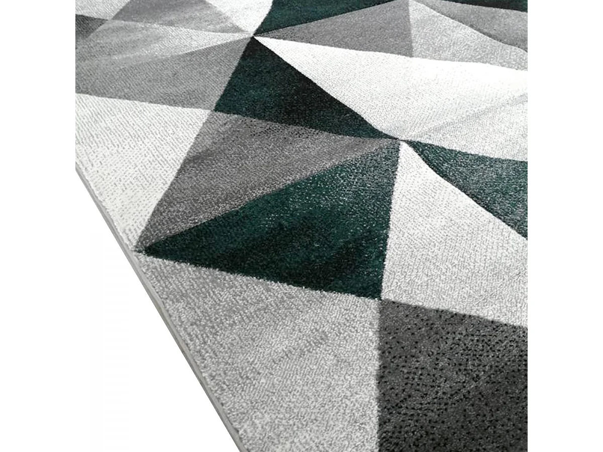 tapis chambre 120x170 tissé gris et vert rectangle motif géométrique LYN8 TRANDOU