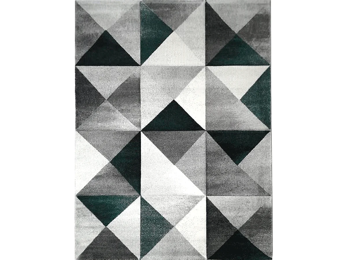 tapis chambre 120x170 tissé gris et vert rectangle motif géométrique LYN8 TRANDOU