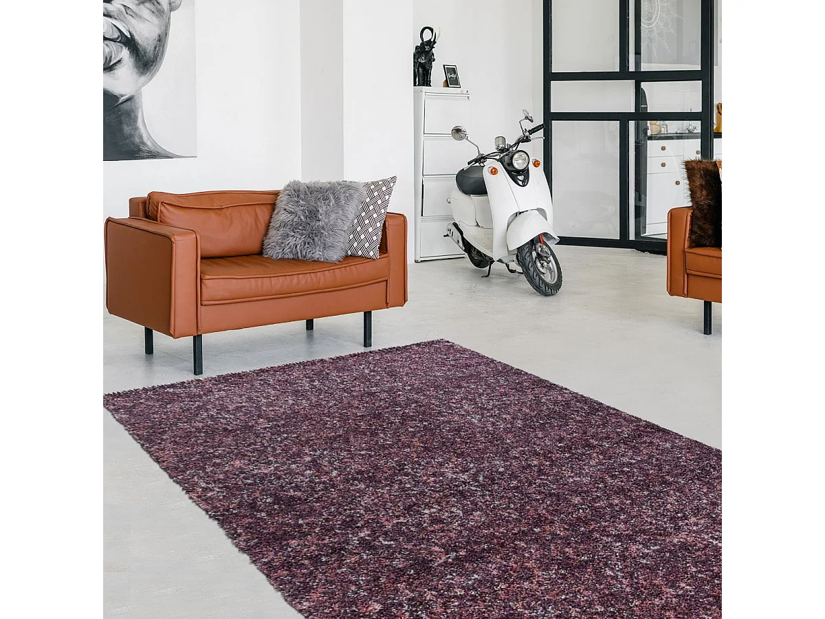 Tapis poils longs shaggy 80x150 rectangle tissé rose motif faux uni UNI D