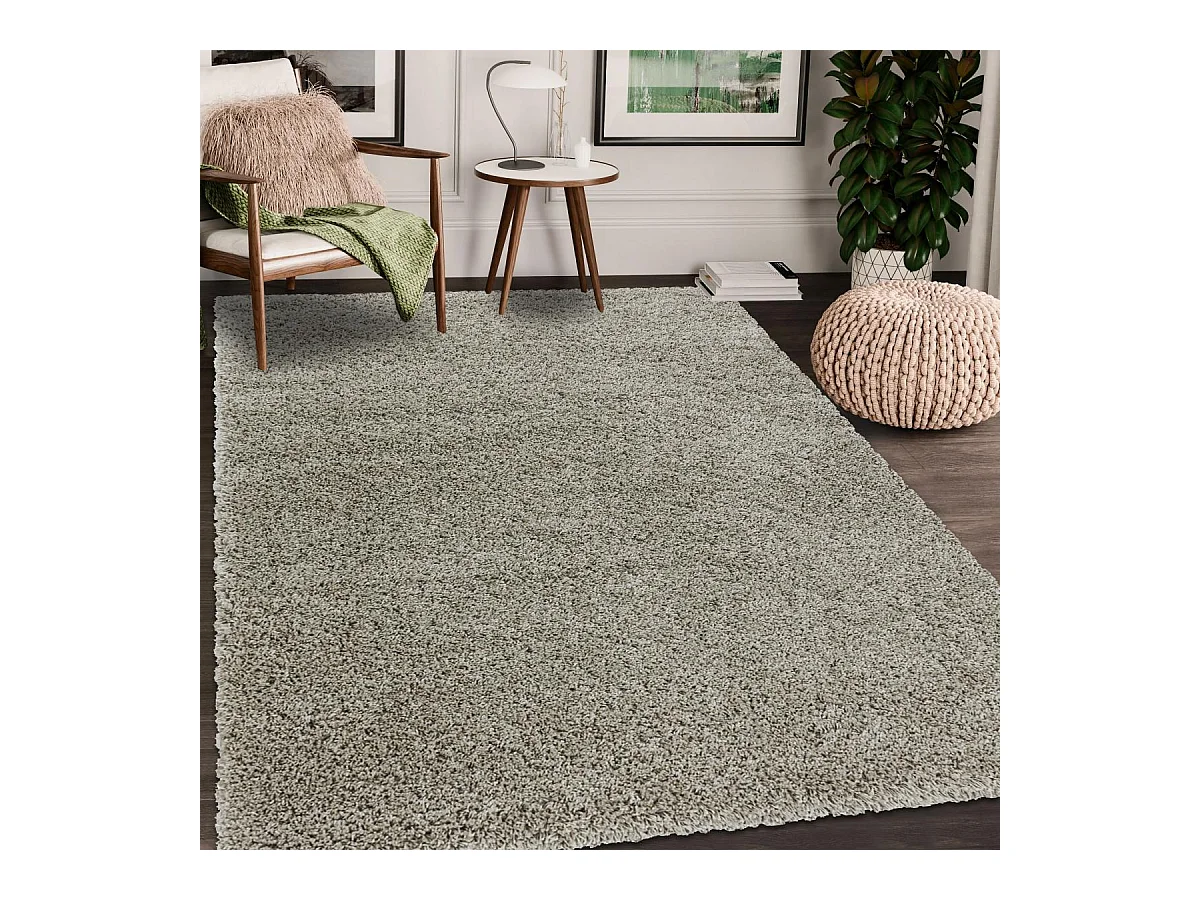Tapis poils longs shaggy Ø200cm rond tissé beige motif uni UNI I