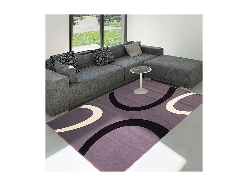 tapis chambre 80x150 tissé gris rectangle motif rond LYN1 TEMPO