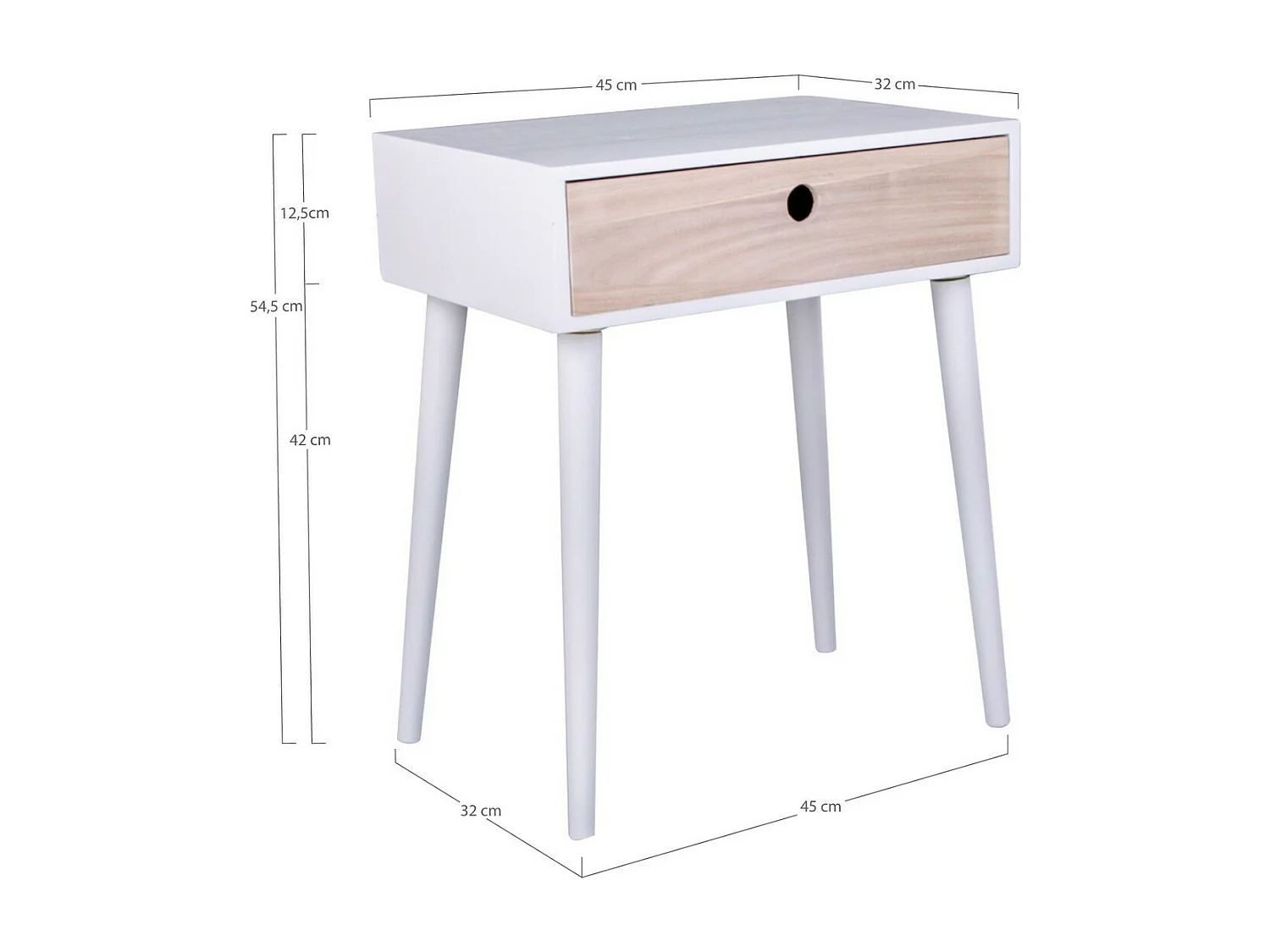 Table de Chevet Parma, Blanc, 45x32x54,5 cm, EPIKASA