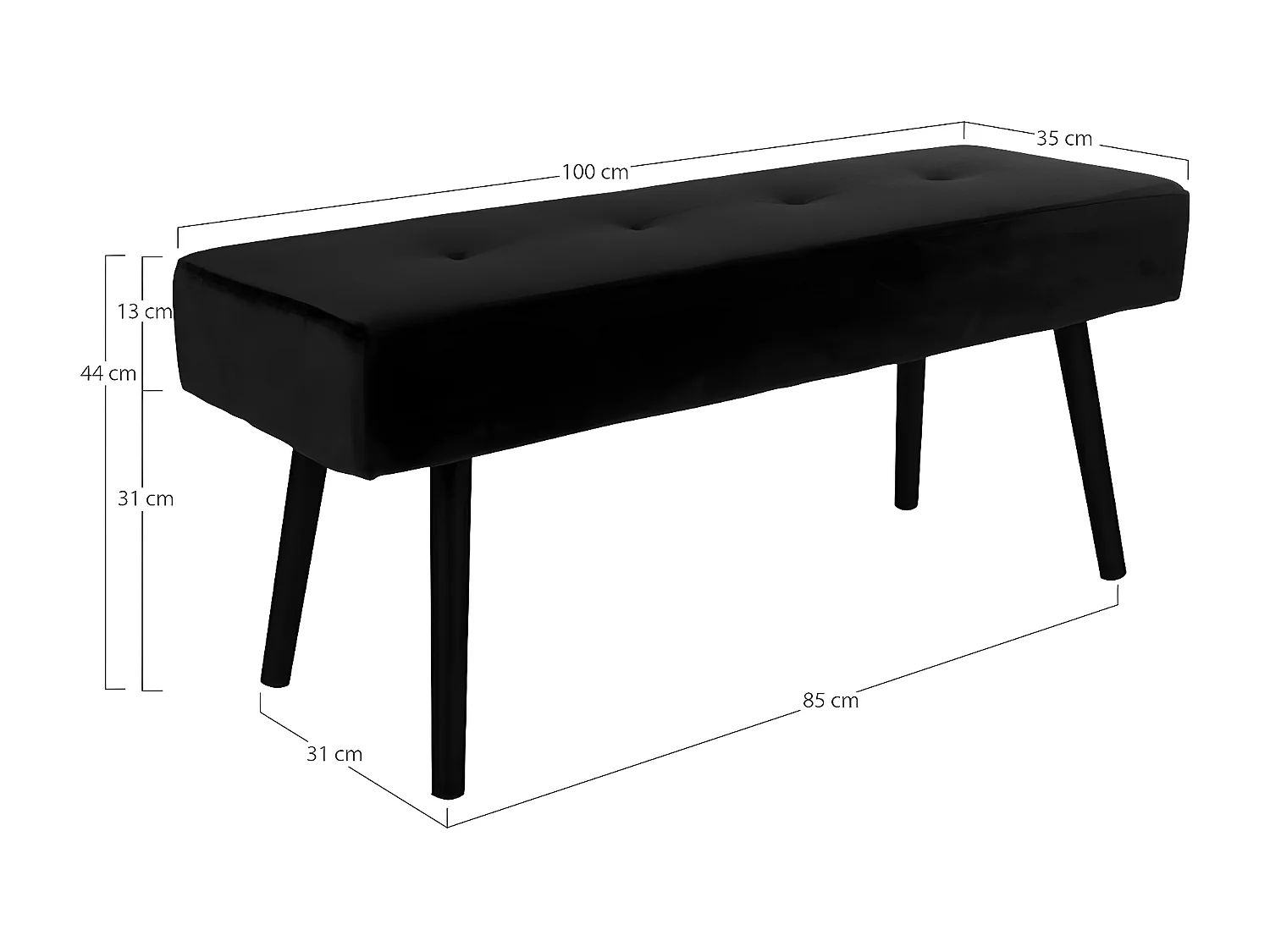Ławka Skiby, Czarny, 35x100x44 cm, EPIKASA