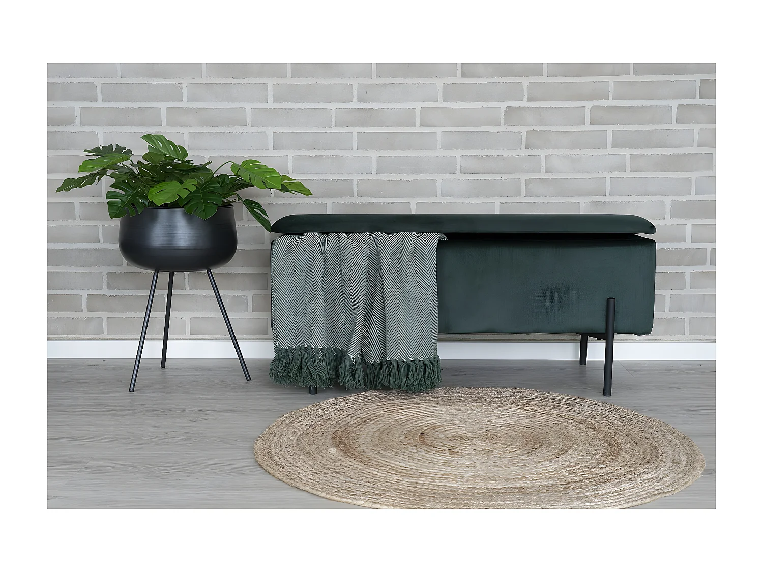Panca con Portaoggetti Watford, Verde, 36,5x95x46 cm, Epikasa