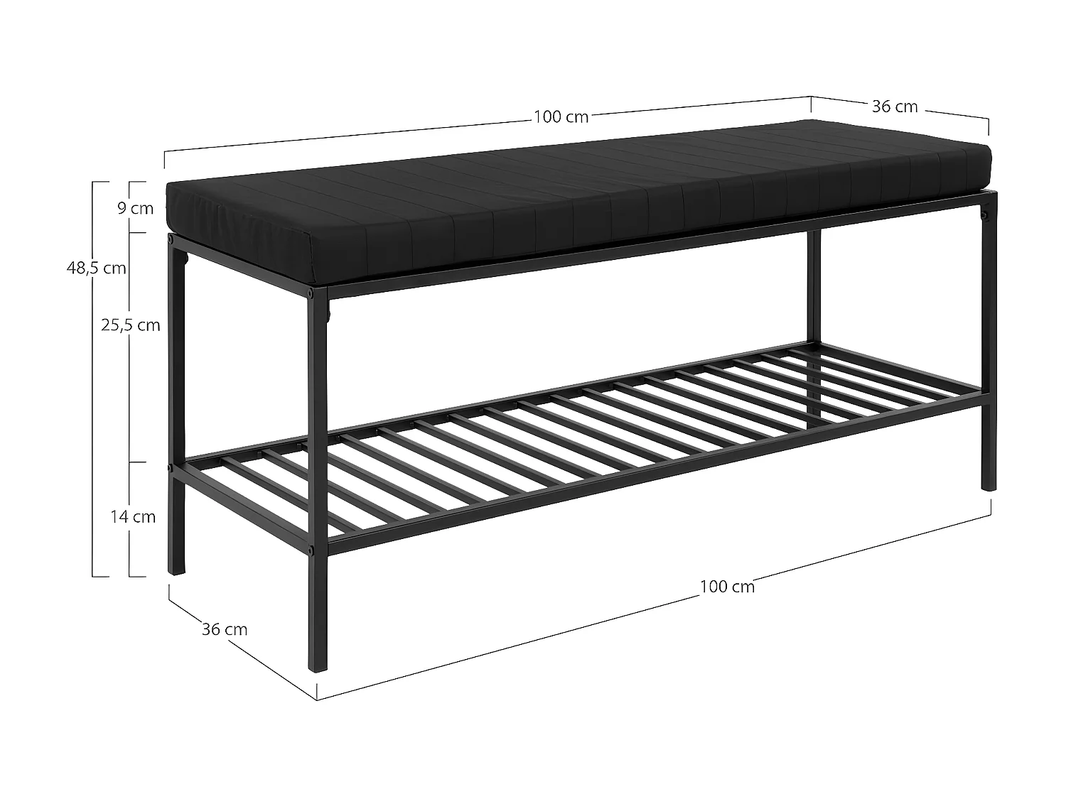 Banc Vita, Noir, 36x100x48,5 cm, EPIKASA