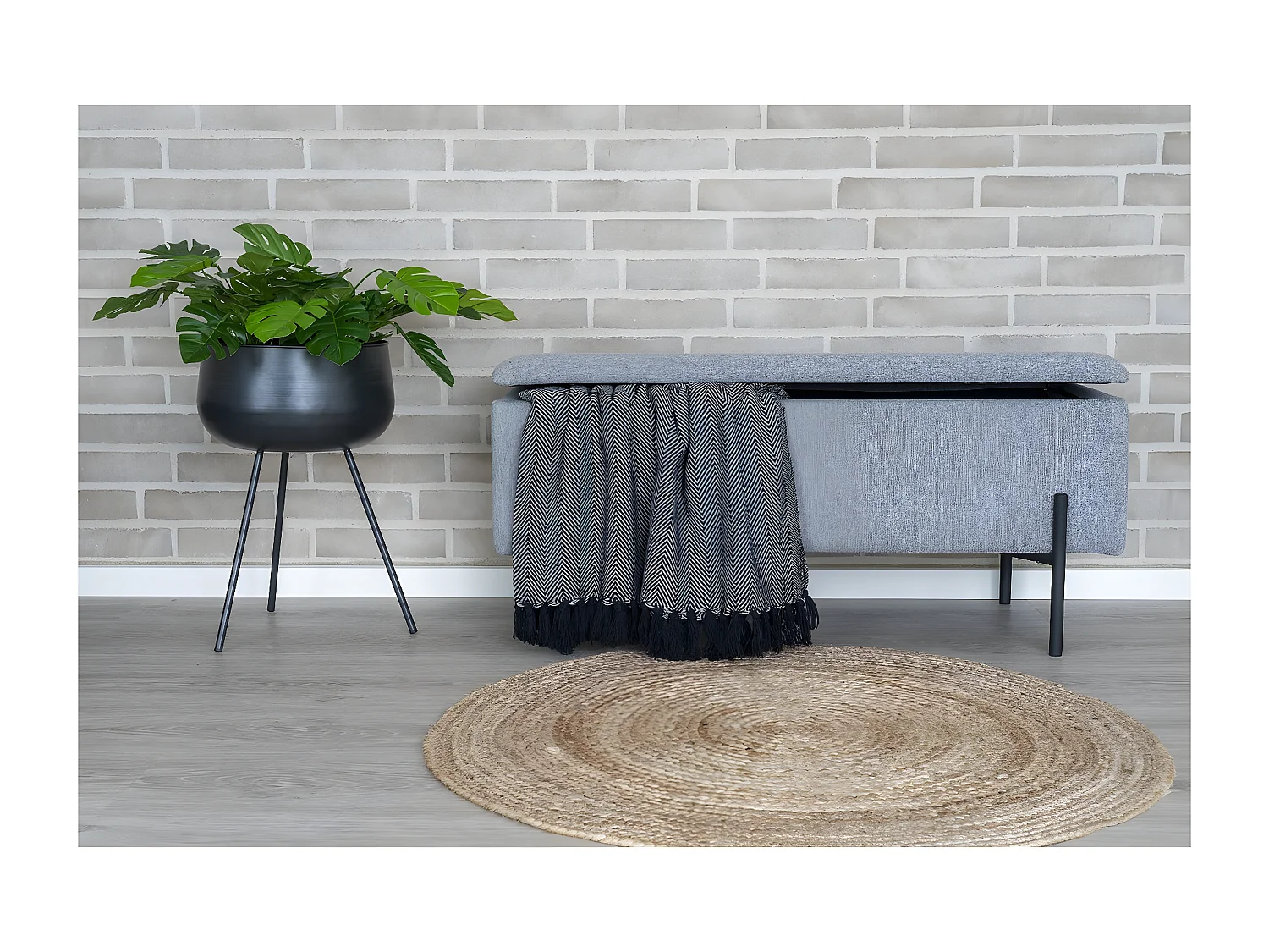 Banc avec Rangement Watford, Gris, 36,5x95x46 cm, Seven Design