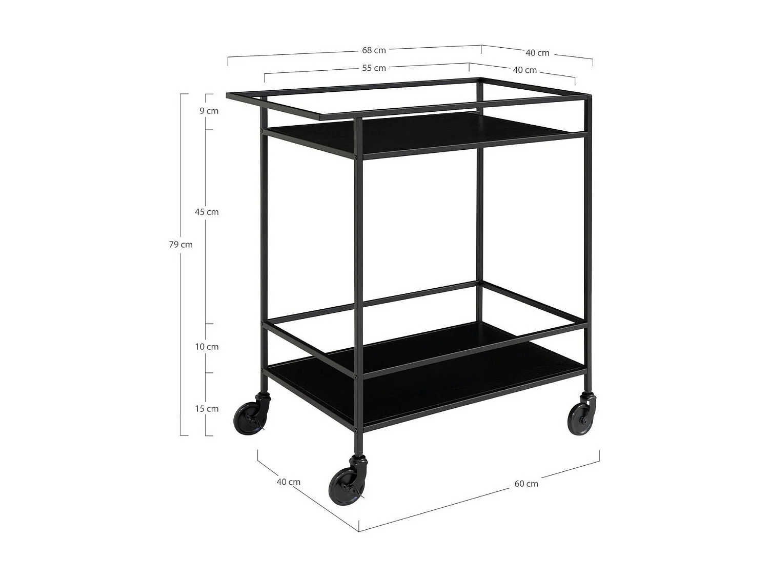 Chariot de Cuisine Vita, Noir, 68x40x79 cm, EPIKASA
