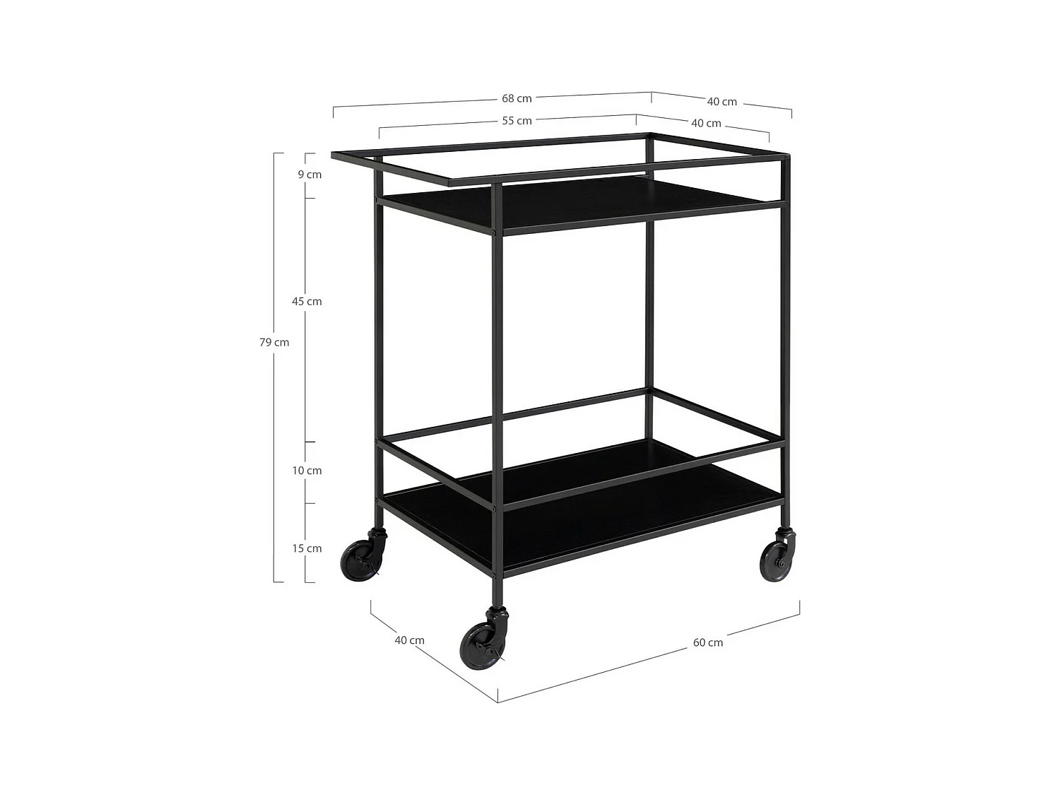 Chariot de Cuisine Vita, Noir, 68x40x79 cm, EPIKASA