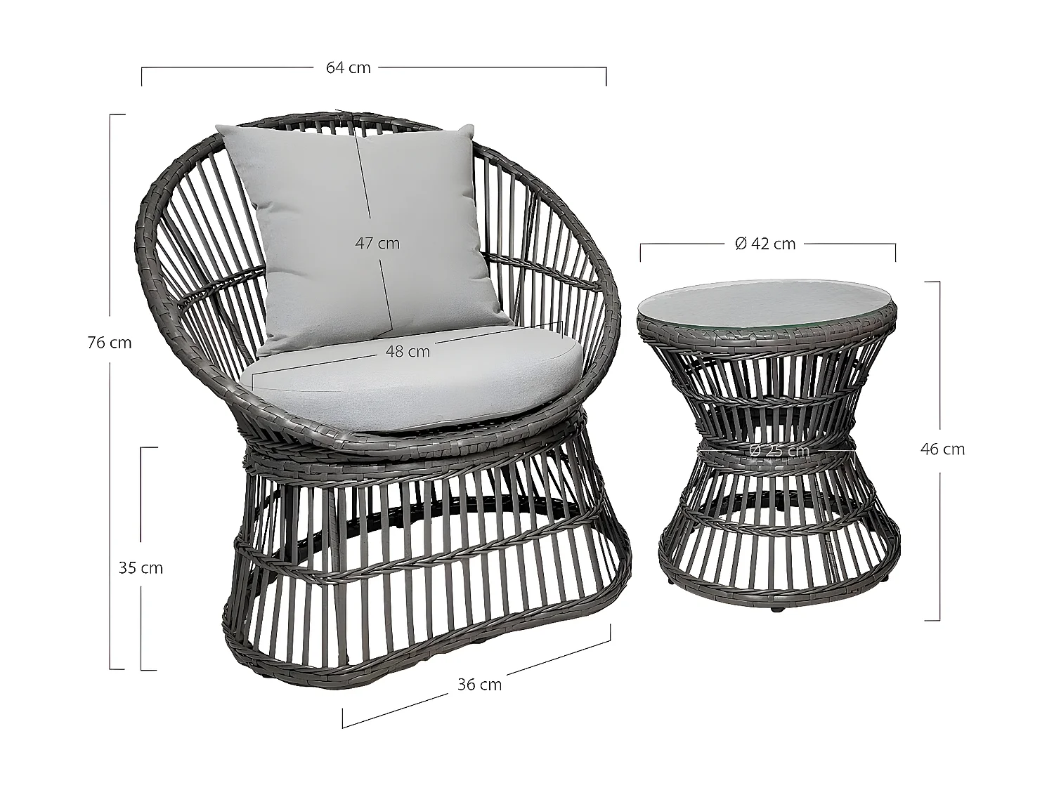 Lot de 3 Meubles de Jardin Natal, Gris, 64x48x76 cm, Seven Design