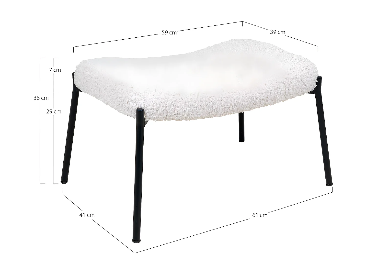 Tabouret Glasgow, Blanc, 41x61x36 cm, Seven Design