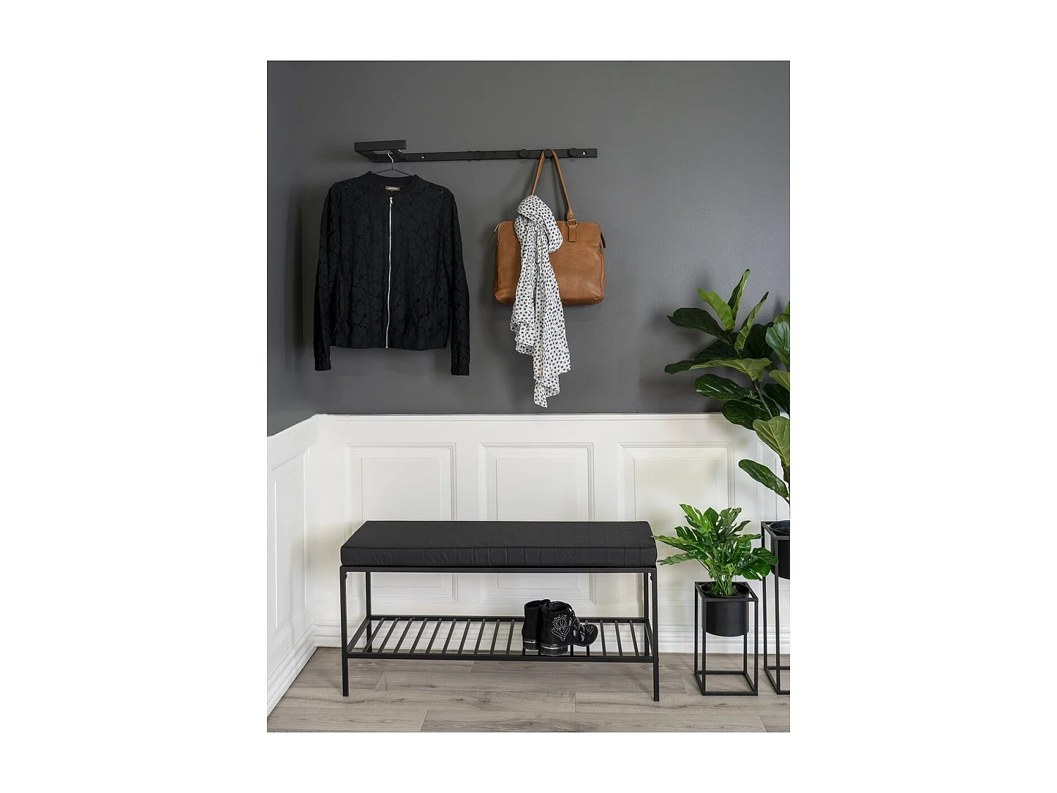 Porte-Manteau Murale Trento, Noir, 30x3x82 cm, Seven Design