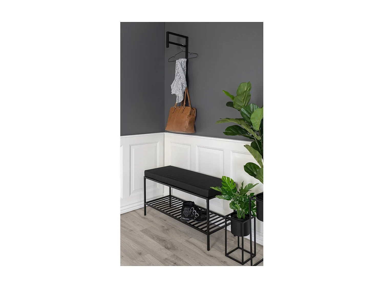 Porte-Manteau Murale Trento, Noir, 30x3x82 cm, Seven Design