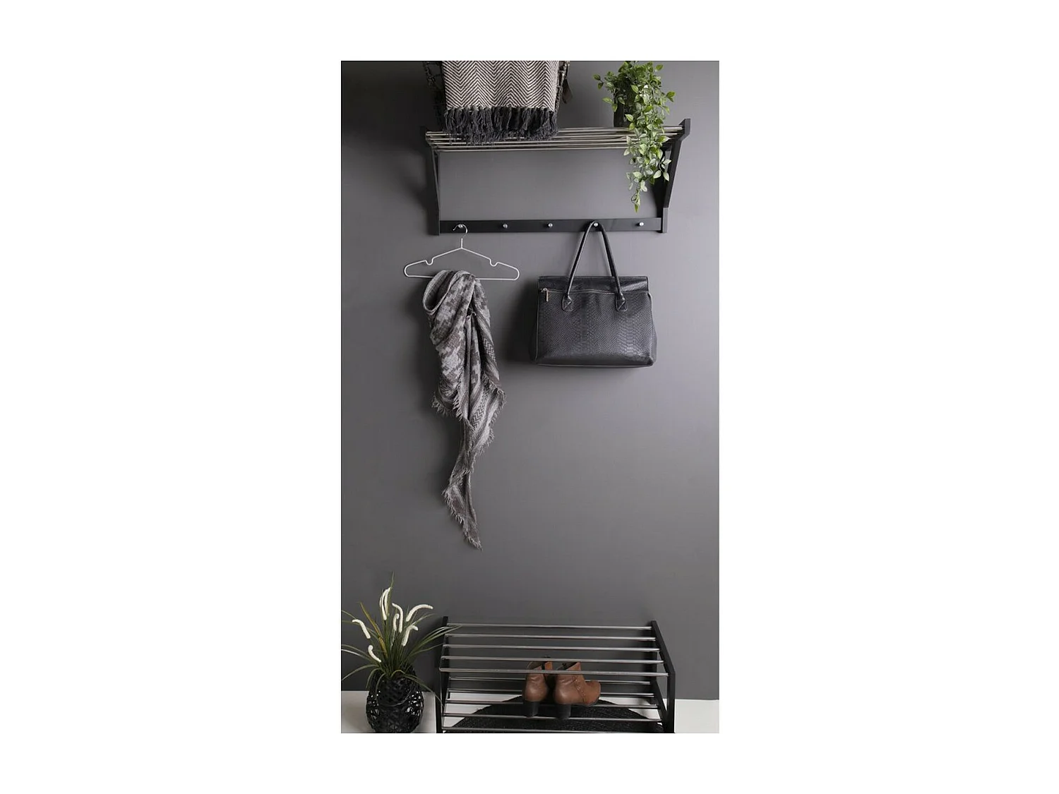 Porte-Manteau Murale Padova, Noir, 78x32x34 cm, Seven Design