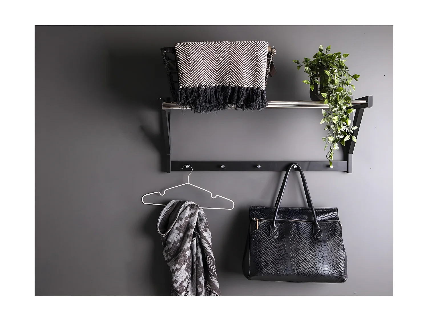 Porte-Manteau Murale Padova, Noir, 78x32x34 cm, Seven Design