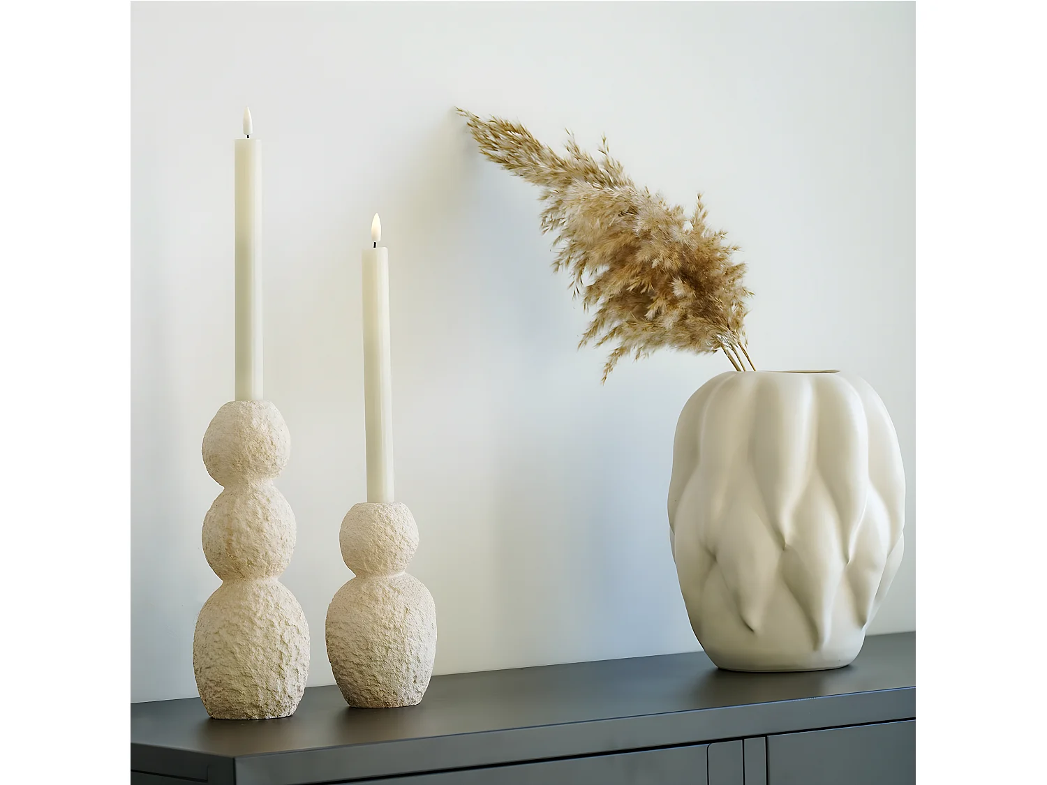 Set van 2 Decoratieve Potten Candle, Beige, 10,5x10,5x26 cm, EPIKASA