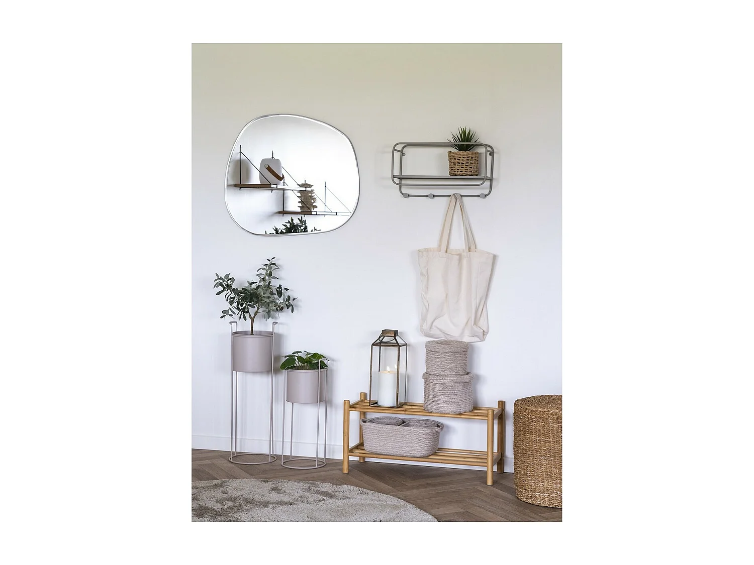 Set van 2 Plantenpotten Rabo, Beige, 21,5x21,5x65 cm, Epikasa