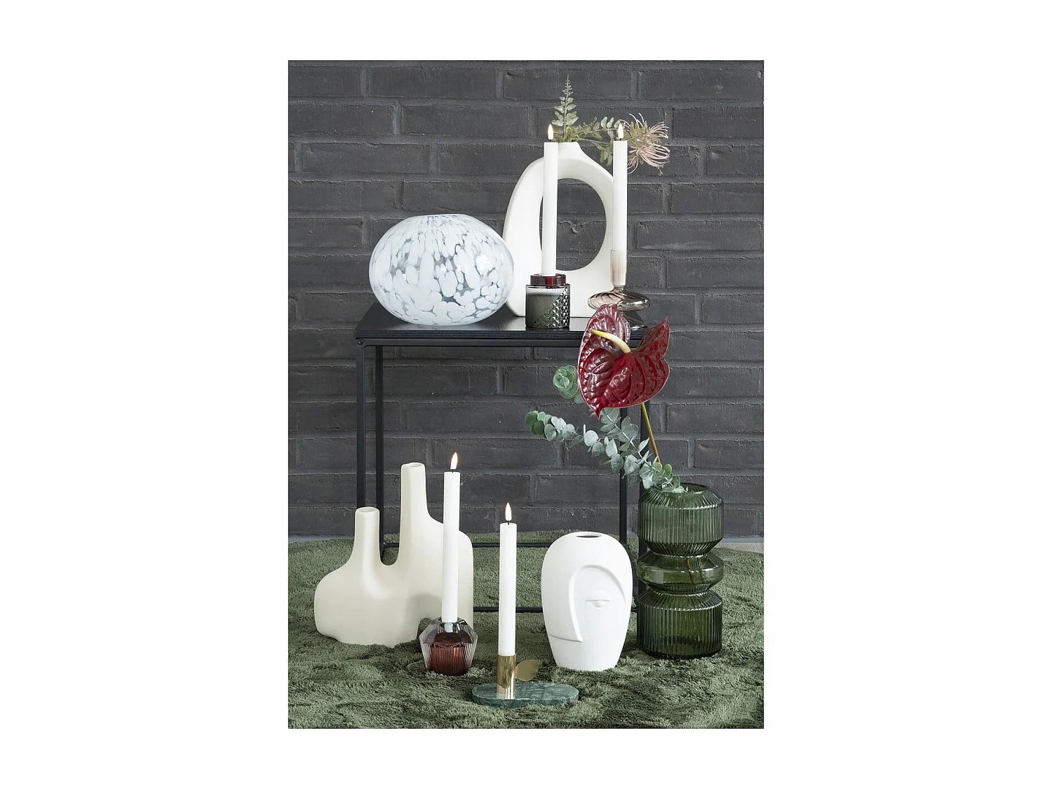 Decoratieve Vaas Heather, Groen, 12x12x25 cm, Seven Design