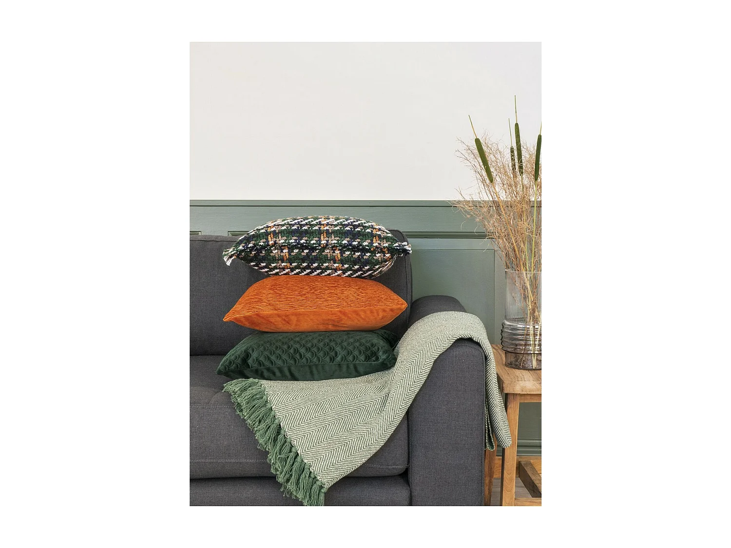 Geruite Cort, Groen, 160x130x1 cm, Seven Design