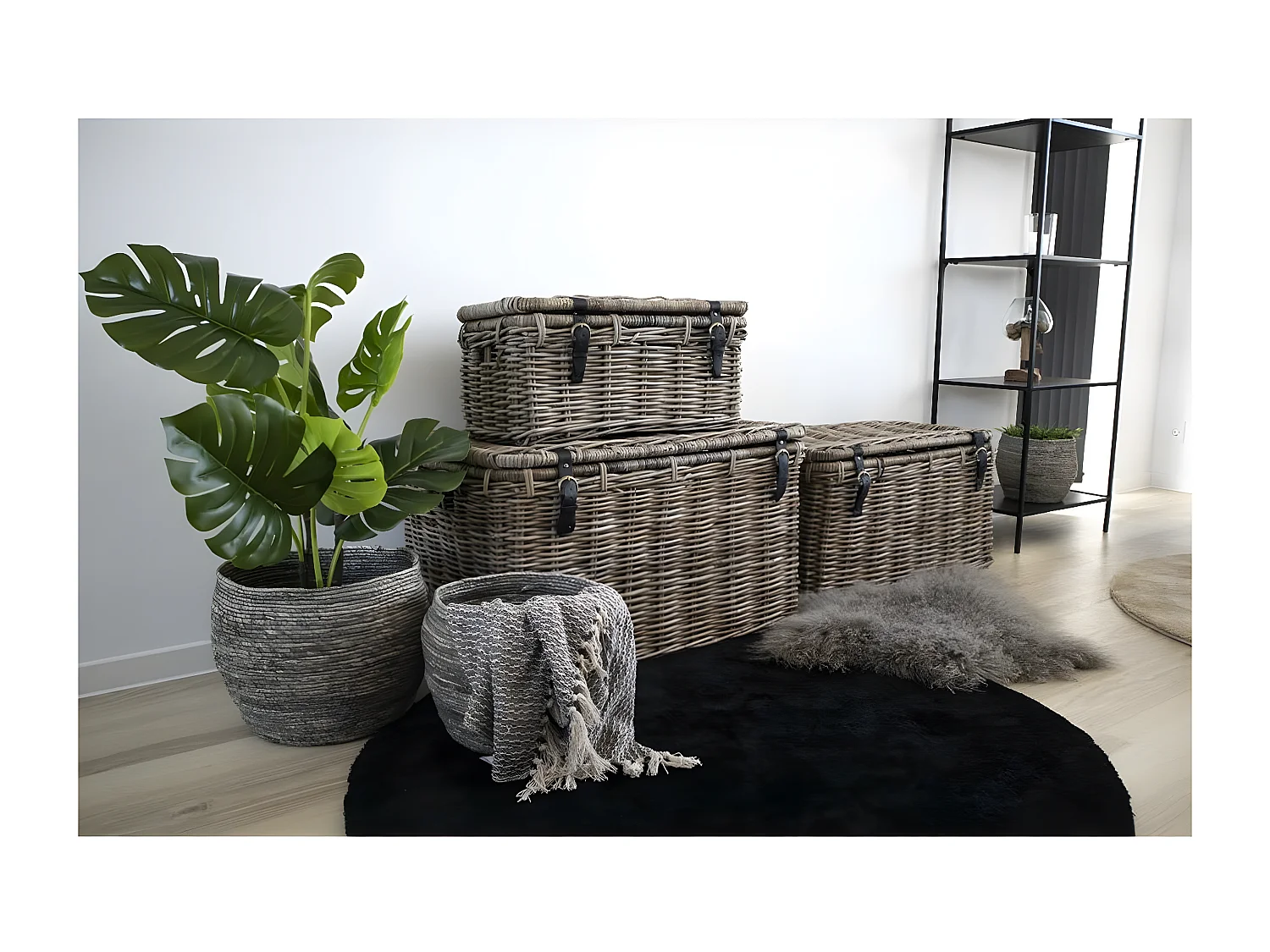 Set di 3 Cesti Portaoggetti  Depok, Marrone, 81x51x48 cm, EPIKASA