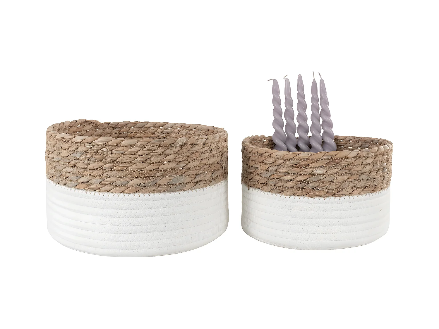 Lot de 2 Paniers Décoratifs de Rangement Tanta, Blanc, 25x25x15 cm, EPIKASA