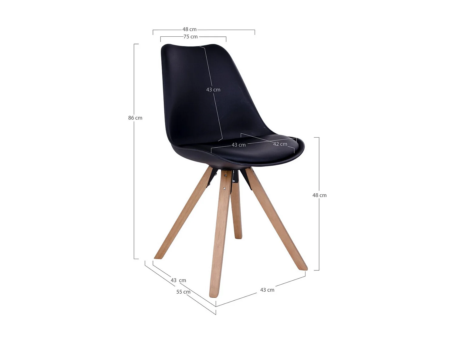 Set van 2 Stoelen Bergen, Zwart, 55x48x86 cm, EPIKASA