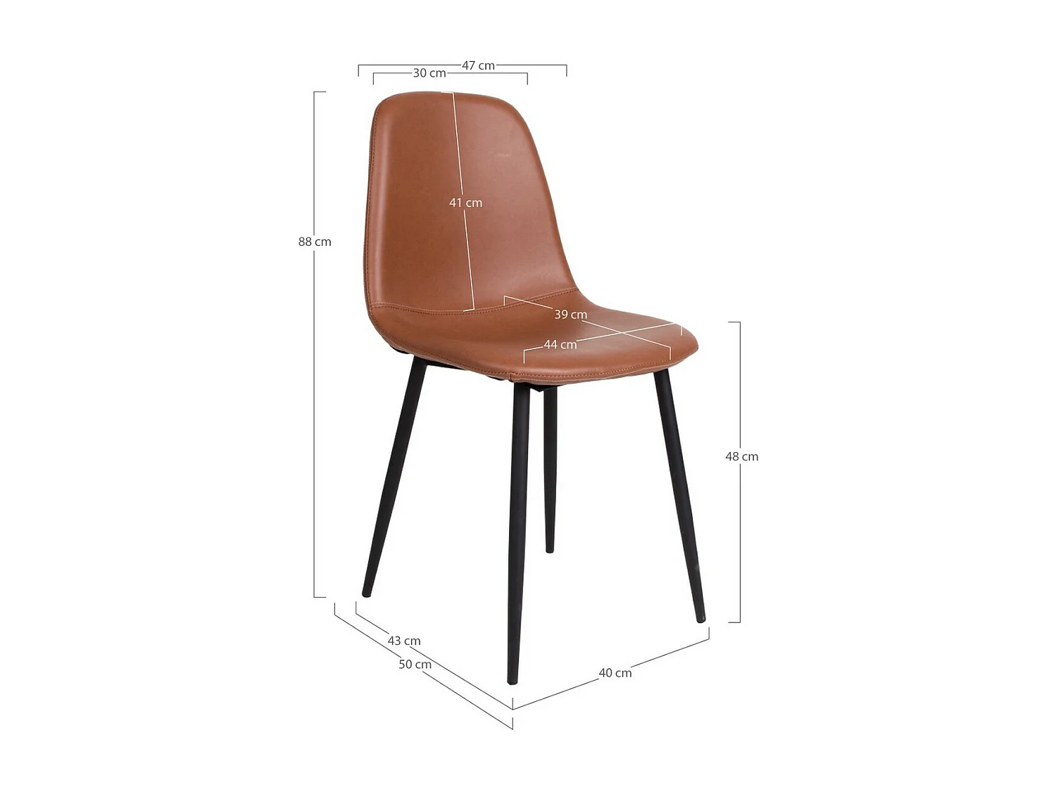 Lot de 2 Chaises Stockholm, Marron, 50x47x86 cm, Seven Design