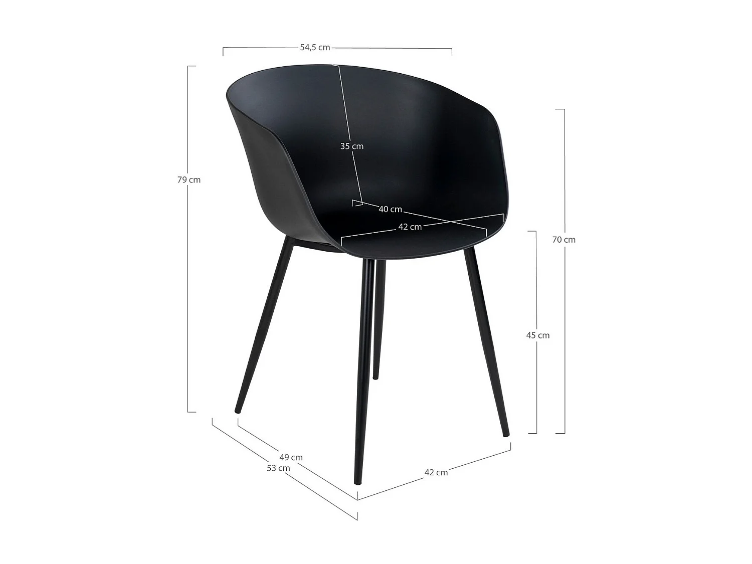 Lot de 2 Chaises Roda, Noir, 53x54,5x79 cm, Seven Design