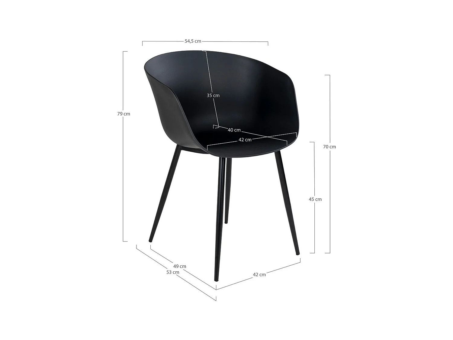 Set van 2 Stoelen Roda, Zwart, 53x54,5x79 cm, EPIKASA