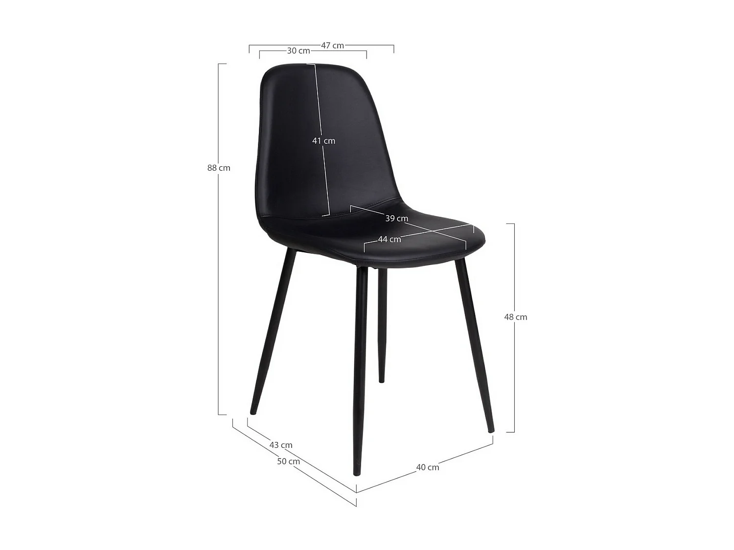 Lot de 2 Chaises Stockholm, Noir, 50x44x86 cm, Seven Design
