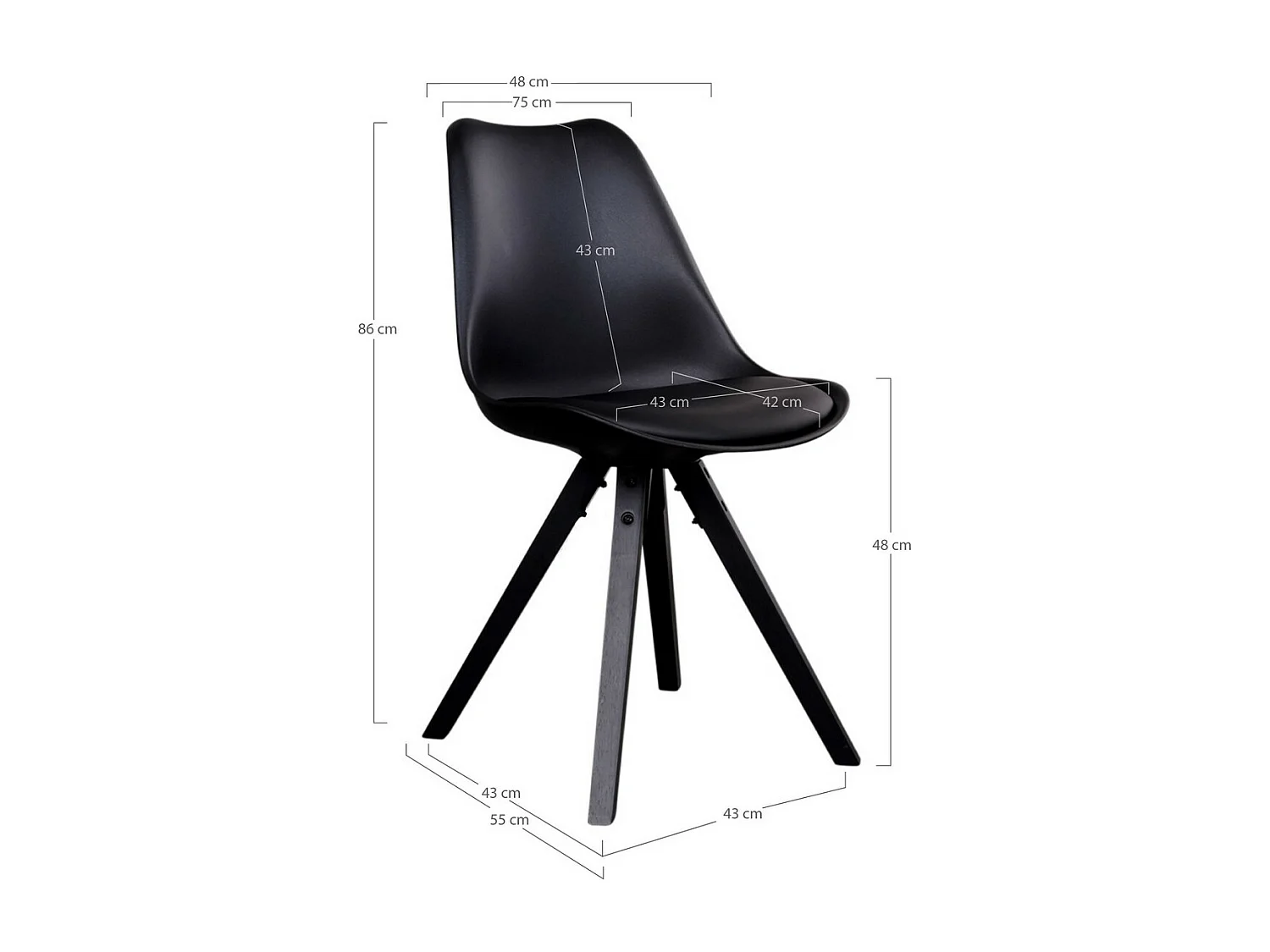 Lot de 2 Chaises Bergen, Noir, 55x48x86 cm, EPIKASA