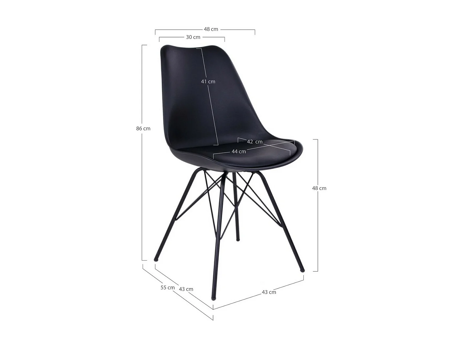 Set van 2 Stoelen Oslo, Zwart, 55x48x86 cm, Seven Design