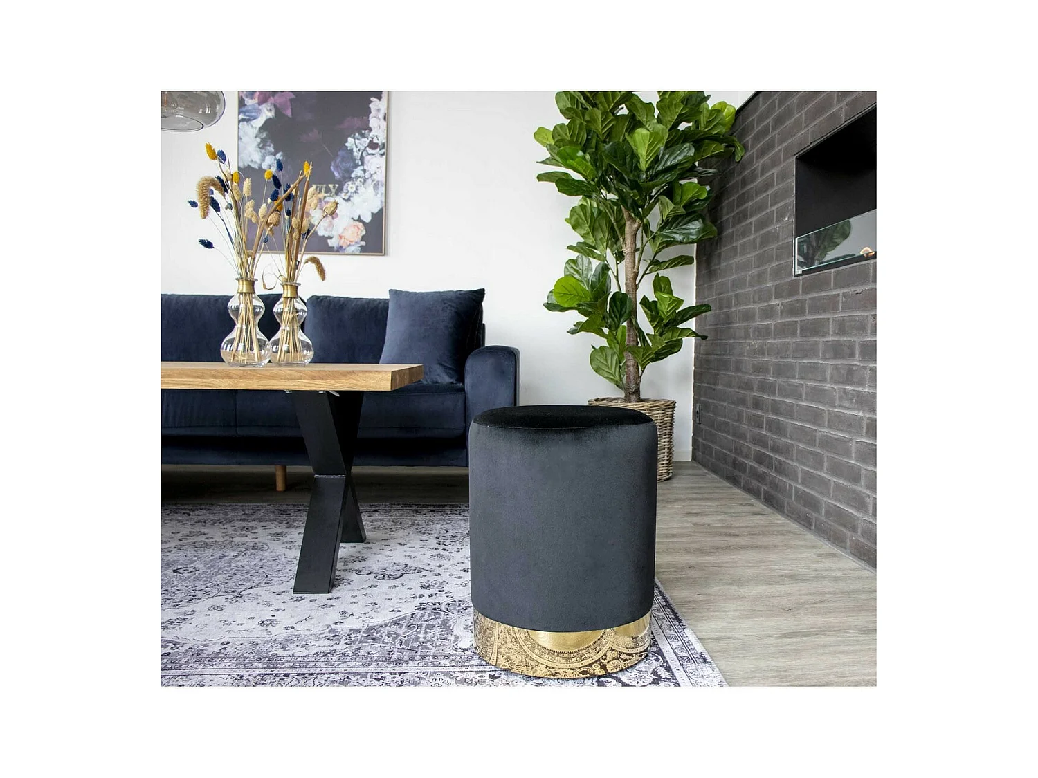 Poef Gamby, Zwart, 34x34x43 cm, EPIKASA