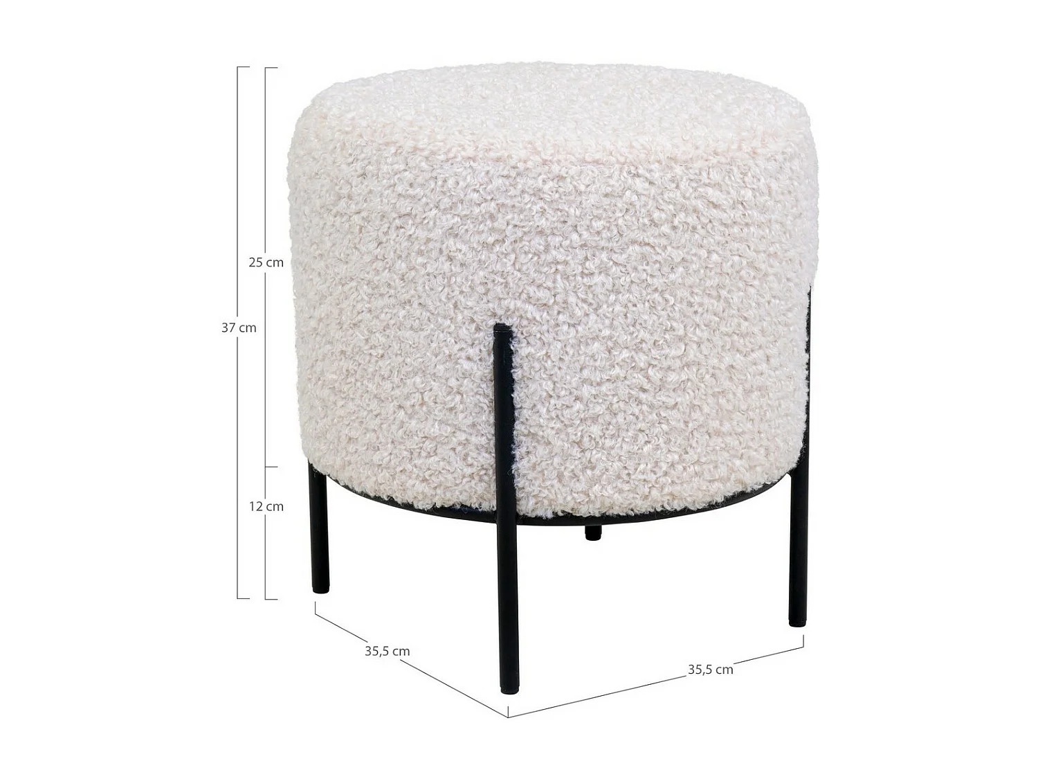 Pouf Alford, Blanc, 35,5x35,5x37 cm, Seven Design